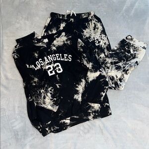 SHEIN Black and White Tie-Dye Los Angeles Long Sleeve Matching Set